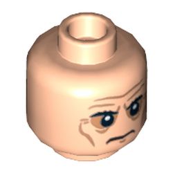 Minifig Head Mandarin, Dual Sided, Sunken Eyes, Eyebrows, Wrinkles, Frown / Angry Print [Hollow Stud]