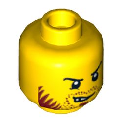 Minifig Head Knight, Beard, Curved Black Eyebrows, Lopsided Open Grin / Determined Print