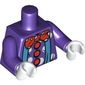 Torso Clown with Aqua Suspenders over Polka-Dot Shirt with Red Buttons, Large Red Bow Tie Print, Dark Purple Arms, White Hands