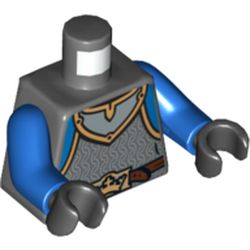 Torso Armor, Gold Crown Belt Buckle and Silver Chain Mail and Gorget Print, Blue Arms, Black Hands
