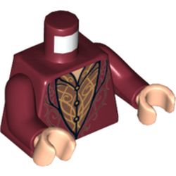 Torso Elven Coat with Gold Scrollwork Print, Dark Red Arms, Light Nougat Hands