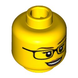 Minifig Head Scientist, Glasses, White Pupils, Eyelashes, Peach Lips, Smiling [Hollow Stud]