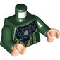 Torso Robe with Gold Stitchery and Round Silver Pendant Print, Dark Green Arms, Light Nougat Hands