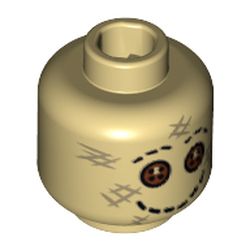 Minifig Head Scarecrow, Button Eyes, Stitched Smile and Eyebrows Print [Hollow Stud]