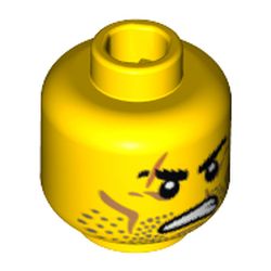 Minifig Head Barbarian, Beard Stubble, Scars over Right Eyebrow and Mouth, Angry Print