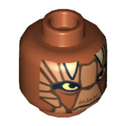 Minifig Head Nikto Guard, Dark Tan Features and White Horns Print [Hollow Stud]