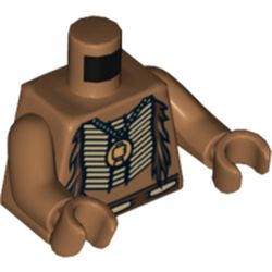 Torso Bare Chest with Beaded Armor, Fur and Gold Minifig Pendant Print, Medium Nougat Arms and Hands