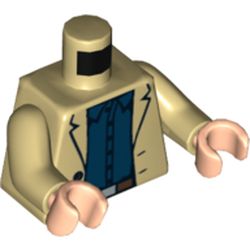 Torso Jacket with 2 Buttons, Dark Blue Shirt and Belt Print, Tan Arms, Light Nougat Hands
