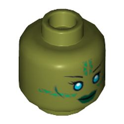 Minifig Head Jedi, Blue Eyes, Green Markings and Dark Green Lips Print [Hollow Stud]
