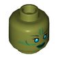 Minifig Head Jedi, Blue Eyes, Green Markings and Dark Green Lips Print [Hollow Stud]
