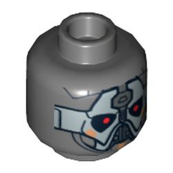 Minifig Head Sith Warrior, Silver Mask and Red Eyes Print
