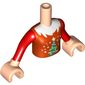 Minidoll Torso Girl with Red Top with Christmas Tree Print, Red Sleeves and Light Nougat Hands