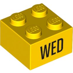Brick 2 x 2 with Black 'WED' Print