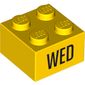 Brick 2 x 2 with Black 'WED' Print