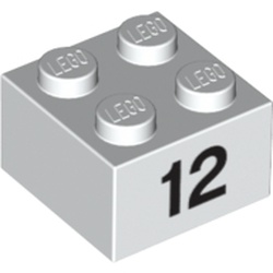 Brick 2 x 2 with Black "12" Print