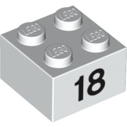 Brick 2 x 2 with Black "18" Print