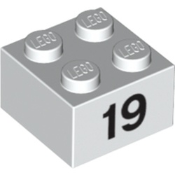 Brick 2 x 2 with Black "19" Print