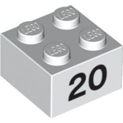 Brick 2 x 2 with Black "20" Print