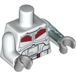 Torso, Odd Arms, Armor Black Belt and Dark Red Markings Print, Left Trans-Light Blue Arm with Lightning Print, Right White Arm, Light Bluish Gray Hands