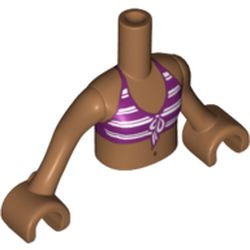 Minidoll Torso Girl with Magenta and White Striped Bikini Top Print, Medium Nougat Arms and Hands