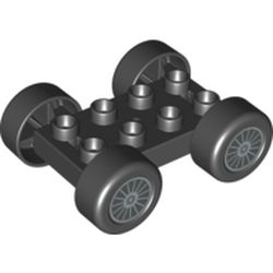 Duplo Car Base, 2 x 4 with Black Tires and Silver Spokes Wheels Print