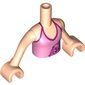 Minidoll Torso Girl with Bright Pink Halter Top with Palm Tree, Waves and Flowers Print, Light Nougat Arms and Hands