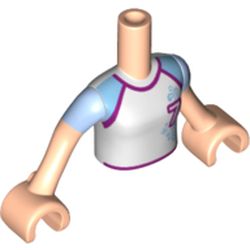 Minidoll Torso Girl with White Soccer Jersey with '7' Print, Light Nougat Arms with Hands and Bright Light Blue Short Sleeves Print