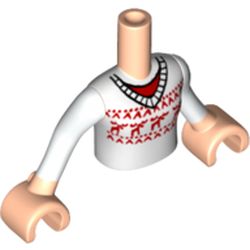 Minidoll Torso Girl with White Sweater with Red Reindeer Print, Light Nougat Arms with Hands with White Sleeves Print