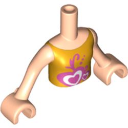 Minidoll Torso Girl with Orange Vest Top with Hearts Print, Light Nougat Arms with Hands