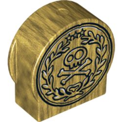 Duplo Brick 1 x 3 x 2 Round Top, Cut Away Sides with Skull and Crossbones in Laurel Wreath Print