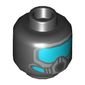 Minifig Head Batman, White Stripe on Forehead and Cheek Lines / Silver Mask with Medium Blue Goggles Print