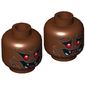 Minifig Head Man-Bat, Red Eyes, Fangs, Fur, Smiling / Worried Print