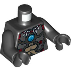 Torso Armor, Muscles, Bone Necklace, Red Winged Skull Emblem and Blue Round Jewel (Chi) Print, Black Arms and Hands