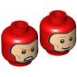 Minifig Head The Flash, Balaclava, Light Nougat Face, Orange Eyebrows, Cheek Lines, Smiling / Angry Print