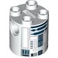 Brick Round 2 x 2 x 2 Robot Body, Axle Holder '+' Orientation with Dark Blue and Gray Astromech Droid Print (R2-D2)