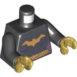 Torso Muscles, Batman Logo with Gold Belt Print, Black Arms, Pearl Gold Hands
