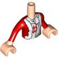 Minidoll Torso Girl with Red Holiday Jacket with White Trim, Argyle Sweater and White Scarf Print, Light Nougat Arms with Hands with Red Sleeves Print