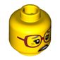 Minifig Head Sherry Scratchen-Post, Dark Red Glasses, Gray Eyebrows, Crow's Feet, Open Mouth Print [Hollow Stud]