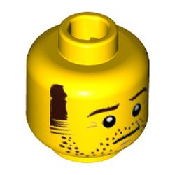 Minifig Head Larry the Barista, Brown Sideburns, Stubble and Eyebrows, Neutral Mouth [Hollow Stud]