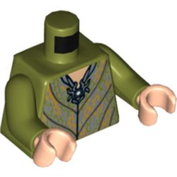 Torso Tunic, Elven Gold Decorations Print, Olive Green Arms, Light Nougat Hands