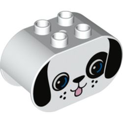 Duplo Brick 2 x 4 x 2 Rounded Ends with Dog Face with Black Ears and Blue Eyes Print