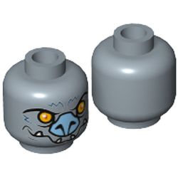 Minifig Head Braptor, Bat, Yellow Eyes, Gray Nose, Fangs Print [Hollow Stud]