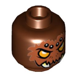 Minifig Head Sparratus, Orange Eyes, Brown Fur, White Spots and Fangs Print [Hollow Stud]
