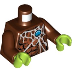 Torso Bare Chest with Spider Web and Blue Round Jewel (Chi) Print, Reddish Brown Arms, Lime Hands