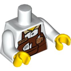 Torso Shirt, Reddish Brown Apron with Coffee Shop Badge, 'Larry' Name Badge, and Pocket Print, White Arms, Yellow Hands