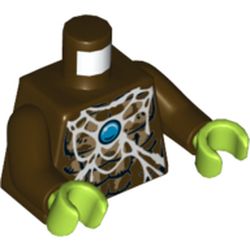 Torso Bare Chest with Spider Web, Dark Tan Spider and Blue Round Jewel (Chi) Print, Dark Brown Arms, Lime Hands