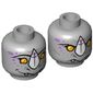 Minifig Head Rinona, Dual Sided, Rhinoceros with Orange Eyes, Purple Markings and White Horn, Neutral / Happy Print [Hollow Stud]