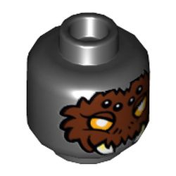 Minifig Head Spinlyn, Spider with Yellow Eyes, Dark Brown Fur, Black and White Spots and Fangs Print [Hollow Stud]