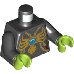 Torso Armor, Gold Chain and Large Spider Pendant with Blue Round Jewel (Chi) Print, Black Arms, Lime Hands