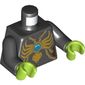 Torso Armor, Gold Chain and Large Spider Pendant with Blue Round Jewel (Chi) Print, Black Arms, Lime Hands